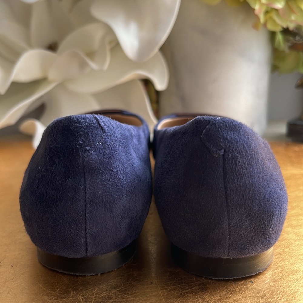 J. McLaughlin Mallory Flats in Navy Suede with Tortoise Shell Detail - Picture 4 of 14